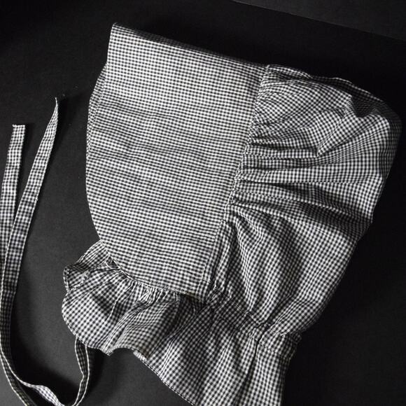 Acadian Style Bonnet Historic Reproduction Hat Costume Gingham Check Ruffles - Picture 12 of 12